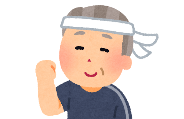 車椅子に座り、鉢巻をした利用者さん